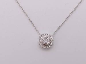 lot 37 image: Round Halo Cluster Diamond White Gold Estate Necklace
