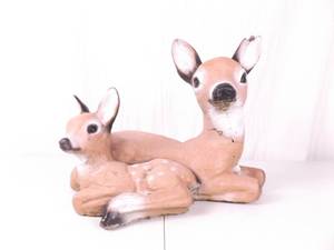 lot 20 image: Large 12 Painted CONCRETE Deer and Skunk Statues