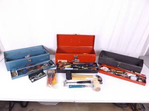 lot 33 image: Lot of 3 FULL Metal Tool Boxes