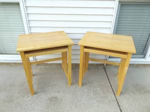 lot 53 image: 2 Blonde Wood Mission Style Utility Tables with Sliding Keyboard Drawers