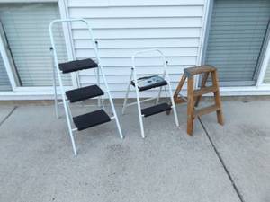 lot 46 image: 2 Metal and 1 Wood Step Stool