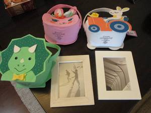 3 Kids Baskets and 2 Picture Frames...