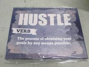 lot 209 image: canvas wall hanging hustle sign ...