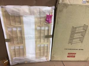38 in. Brown Wood 3-shelf Etagere Bookcase&nbsp&nbspCustomer Returns See Pictures