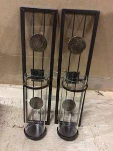Contemporary Metal Brown Wall Candle Sconces with Antique Patina Medallions (Set of 2)&nbsp&nbspCustomer Returns See Pictures