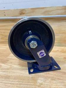 lot 67 image: RWM Kingpinless Plate Caster, Swivel, Steel, 5500 lb, 8 in Wheel Dia.