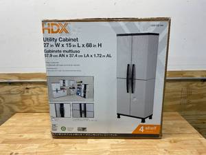 lot 80 image: HDX Plastic Freestanding Garage Cabinet in Gray (27 in. W x 68 in. H x 15 in. D)