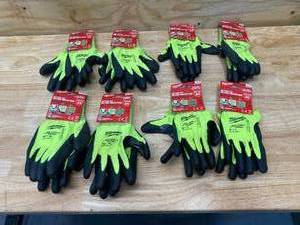 lot 87 image: MILWAUKEE Lot of 8-  High Visibility Level 4 Cut Resistant Polyurethane Dipped Work Gloves (4 Large and 4 XL)