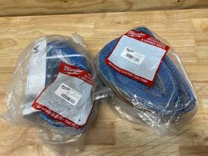 lot 100 image: MILWAUKEE Lot of 2-  4 Eye and Eye Twisted Web Slings, 15 ft L x 4 in W, 6400 lb, Nylon