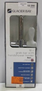lot 535 image: Glacier Bay 18 in. x 1-14 in. Concealed Screw ADA Compliant Grab Bar with Adjustable Hand Shower Holder in Chrome