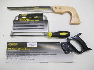 lot 543 image: Steel Grip Saw 3-Pack - 14 In Mitre Saw, 6-12 In Coping Saw, and 12 In Compass Saw - New