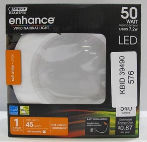 lot 576 image: 10 Pack Feit Enhance 4 in. 50-Watt Equivalent Soft White Dimmable CEC White Integrated LED Recessed Retrofit Trim Downlight