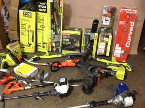 lot 9 image: Lot of assorted Ryobi outdoor tools (such as trimmers, hedge trimmers, etc) see pictures