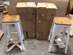 lot 13 image: StyleWell Finwick White Metal Backless Bar Stool with Wood Seat (Set of 2) (16.93 in. W x 29.53 in. H) 3 boxes total