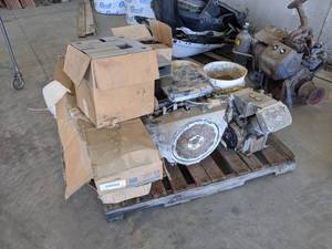 lot 921 image: PALLET LOT - Onan Performer Engine (Turns over) and Air Pump, Rebar Ties, Reinforced Poly Sheeting and More - NO SHIPPING