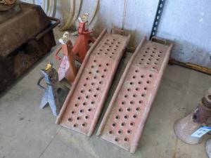 lot 925 image: Set of Steel Car Ramps and (3) Jack Stands - NO SHIPPING