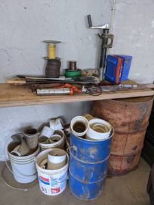 lot 931 image: Large Lot of Misc. - Wire, Jack, CB Antenna, PVC Pipe Fittings, Grease Guns and More - NO SHIPPING