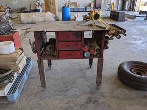 lot 973 image: Rolling Welding Table w Welding and Brazing Rods - Measures about 42 x 30 x 38 High - NO SHIPPING