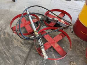 lot 986 image: GRACO Pneumatic Barrell Pump w (3) 55 Gallon Drum Carts - NO SHIPPING