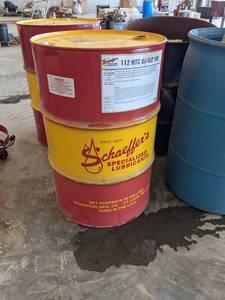 lot 988 image: Schaeffers 112 HTC Oil ISO 100 - 55 Gallon Drum about 12 Full - NO SHIPPING