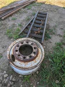 lot 877 image: Pair of Steel Trailer Ramps - Each is about 60 x 14-12  Truck Rim - NO SHIPPING