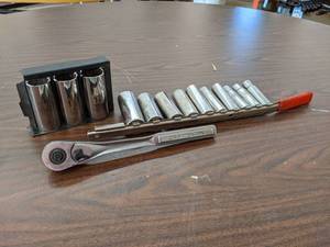 lot 716 image: Lot of Craftsman SAE 12 Point deep Well Sockets - 12 Drive (13 Sockets) and 12 Drive Socket Wrench - SHIPPING AVAILABLE