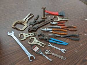 lot 725 image: Lot of Locking Pliers, Pliers, Wrenches and More - SHIPPING AVAILABLE