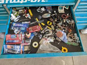 lot 733 image: Lot of Hardware, Threadlocker, RTV Silicone, Clevises, Chain Hooks, Air Fittings and More - Drawer NOT Included - NO SHIPPING