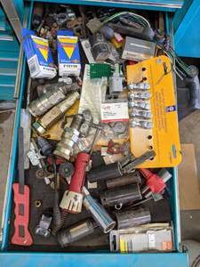 lot 779 image: Lot of Misc. Hardware, Tools, Feeler Gauges, Hydraulic Fittings and More - Drawer NOT Included - NO SHIPPING