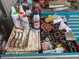 lot 780 image: Lot of Grinding Discs, Lucas Oil, Hardware, Puller Jaws and More - Drawer NOT Included - NO SHIPPING