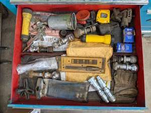 lot 793 image: Clutch Aligning Tools, Hitch Balls, Hydraulic Fittings and More - Drawer NOT Included - NO SHIPPING