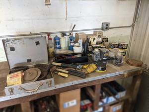 lot 803 image: Large Lot of Shop Supplies and Tools - Rope Wire Discs, Hammers, NAPA Filters, Propane Torch and More - NO SHIPPING