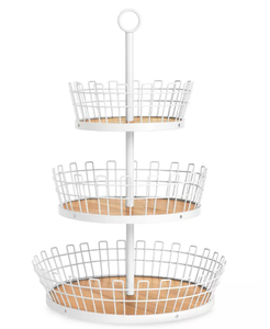 lot 28 image: Brand New Martha Stewart Metal & Beechwood Tiered Basket Server