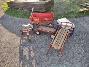 lot 188 image: (2) Wagons, Sled, Trike, & Cooler...
