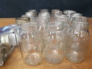 lot 249 image: Lot of (19) Quart Ball & Kerr Mason Canning Jars  Rings