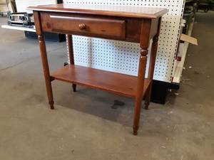 lot 162 image: Solid Wood Table w Drawer - Measures about 30 x 15 x 29 High