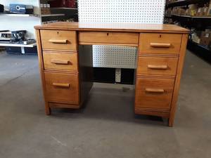 lot 165 image: Solid Wood Desk - Measures about 42 x 20 x 29 High