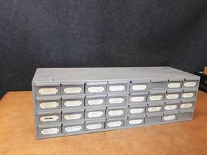 lot 182 image: 32-Drawer Metal Parts Cabinet - Measures about 34 x 11 x 11