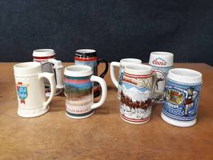 lot 197 image: Lot of (8) Collectable Beer Steins - Budweiser, Coors, Old Style and More