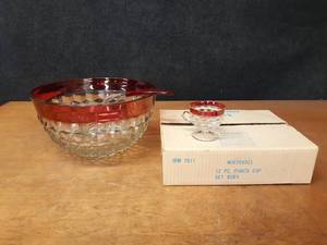 lot 228 image: Whitehall Ruby Punchbowl Set w Ladle and 12 Glasses