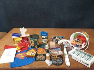 lot 267 image: Lot of Misc. - Tin of Buttons, Toys, Golf Balls and More