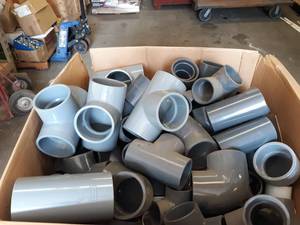 lot 102 image: Large Pallet of PVC Pipe Fittings - Sch40 & Sch80  Some Conduit - Sizes from 2 to 5 Diameter