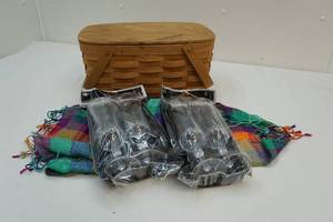 lot 42 image: Vintage basket and glasses