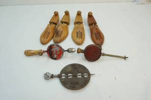 lot 65 image: Shoe stretchers, damper, and hand drills