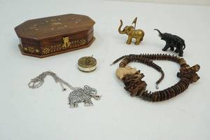 lot 116 image: Keepsake box, ring box, figures and necklaces