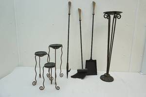 lot 143 image: Fireplace tools and candle holders