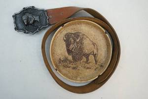 lot 198 image: Ashtray and belt with buckle
