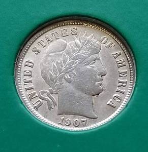 1907-S BARBER DIME AU50