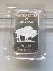 1 TROY OZ. .999 FINE SILVER BAR INDIAN BUFFALO DESIGN SEALED
