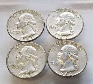GROUP OF 4 WASHINGTON SILVER QUARTERS 90% SILVER